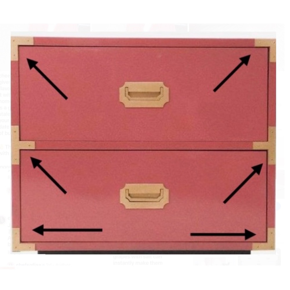 Dixie Campaign dresser corner hardware, polished chrome.